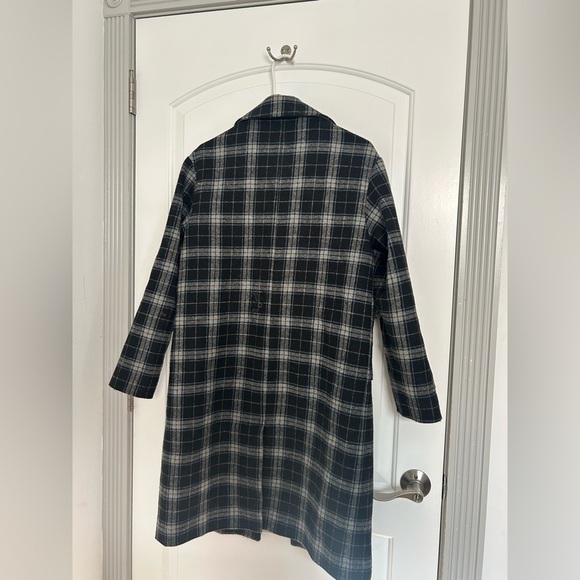 Oak + Fort Plaid Minimalist Long Peat Coat wool blend size extra small - Picture 4 of 12